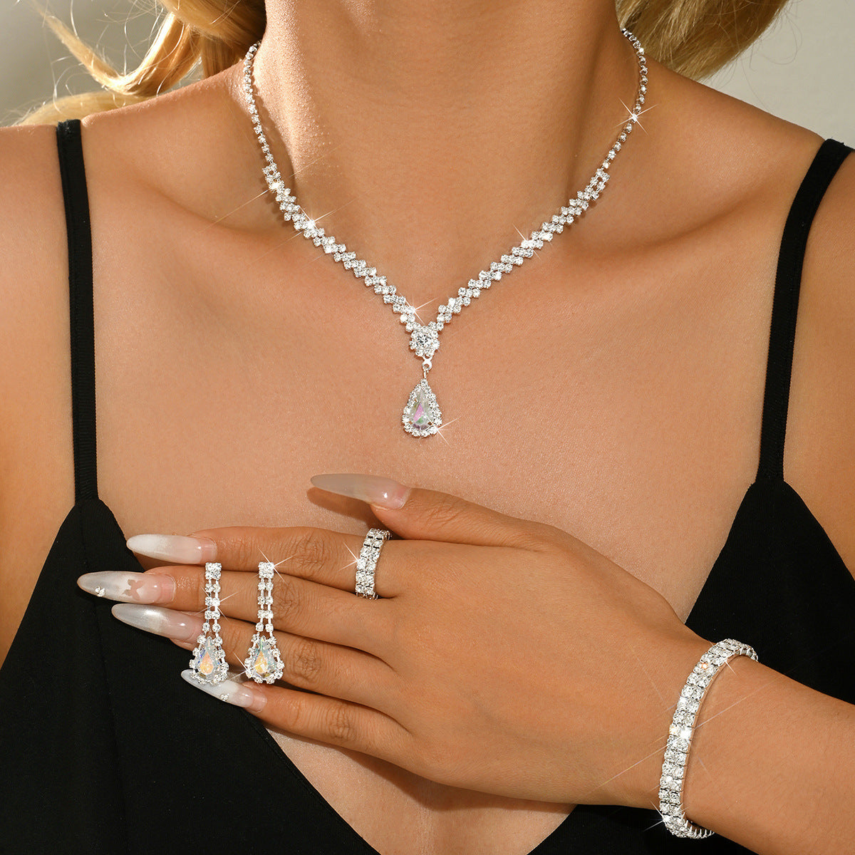 Bridal Wedding Suit Evening Dress Three-piece Jewelry Set