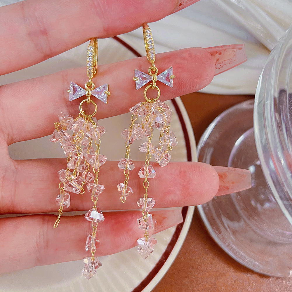 Needle Zircon With Diamond Love Butterfly Tassel Exaggerated Long Earrings