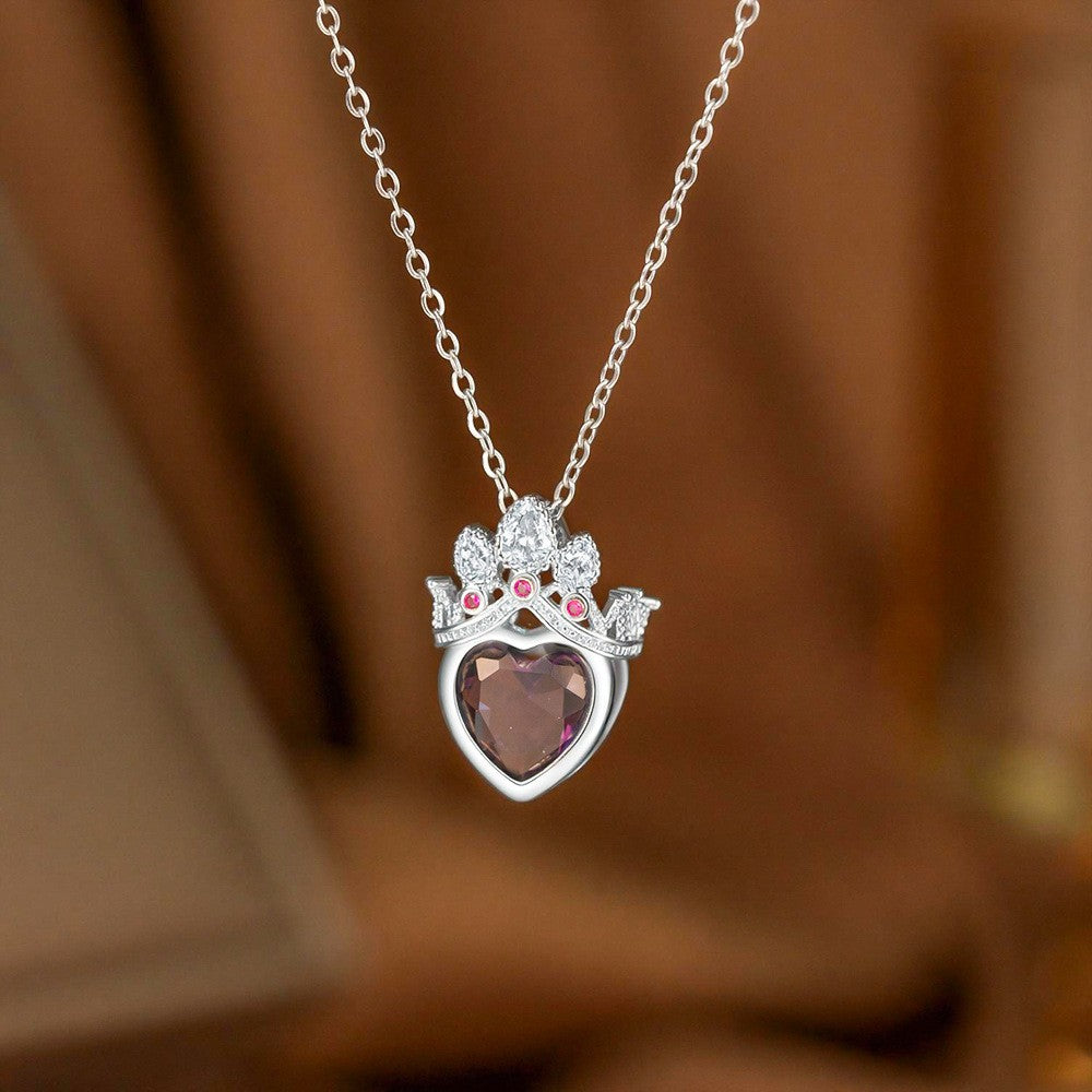 Steel Female Micro Inlaid Pink Diamond Necklace