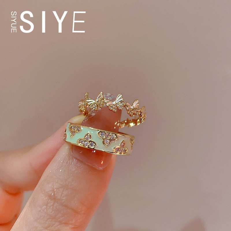 Enamel Butterfly Female Opening Adjustable Design High Sense Rings