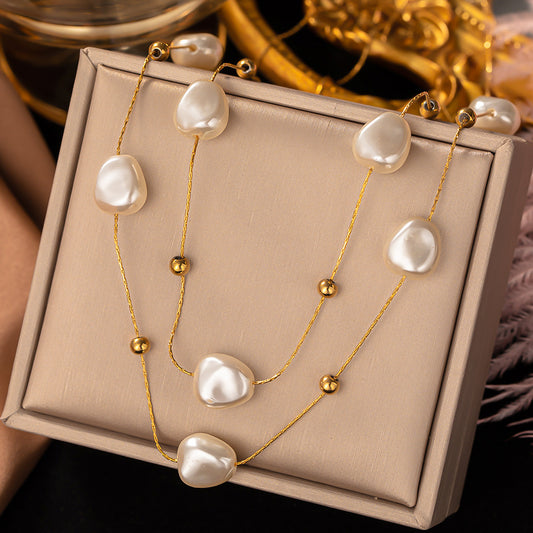 Baroque Pearl Titanium Steel No Fading Necklaces