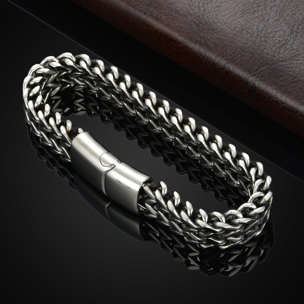 Men's Steel Module Stainless Woven Square Positive Negative Chain Bracelets