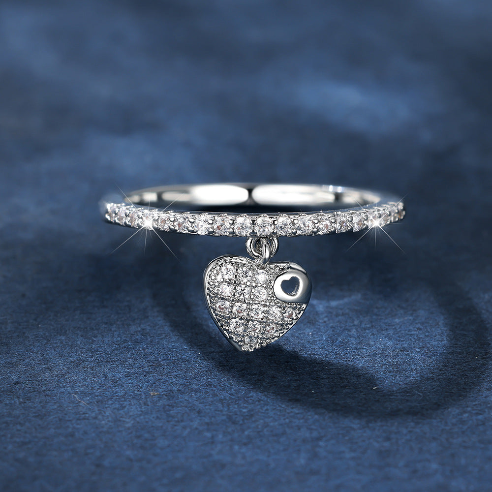White Diamond Heart-shaped Personality Simple Light Luxury Ring