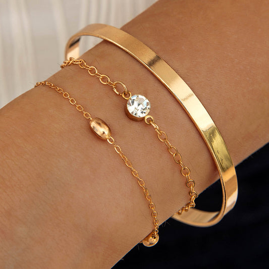 Wide Simple Geometric Open Round Beads Gold Bracelet