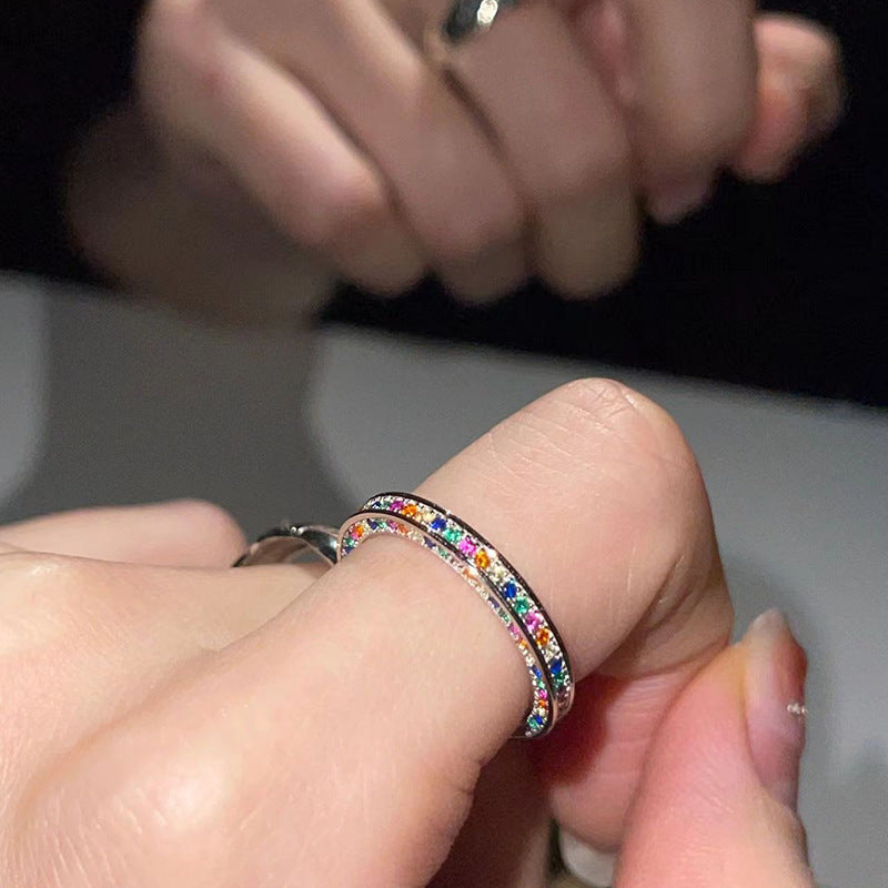 Female Korean Chic Unique Geometric Grid Sier Rings