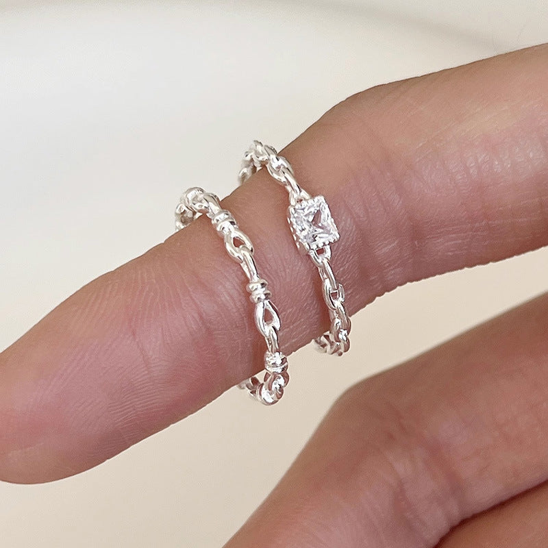 Women's Sterling Sier Square Diamond Simple Cold Rings