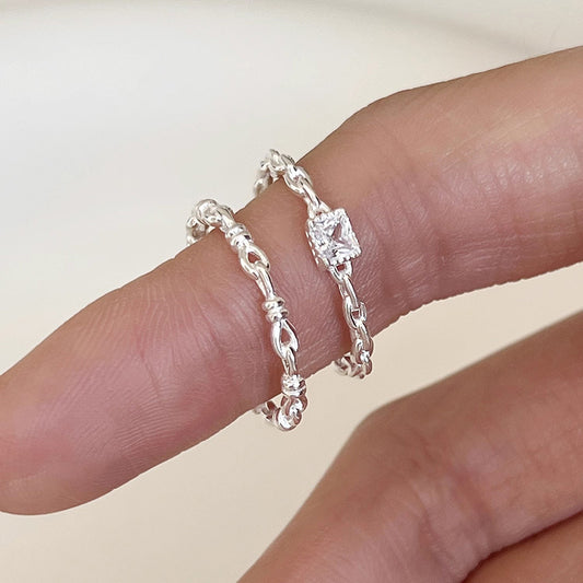 Women's Sterling Sier Square Diamond Simple Cold Rings