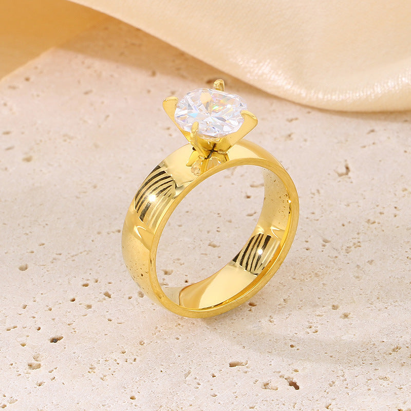 Steel Female Zircon Gold Valentine's Day Rings