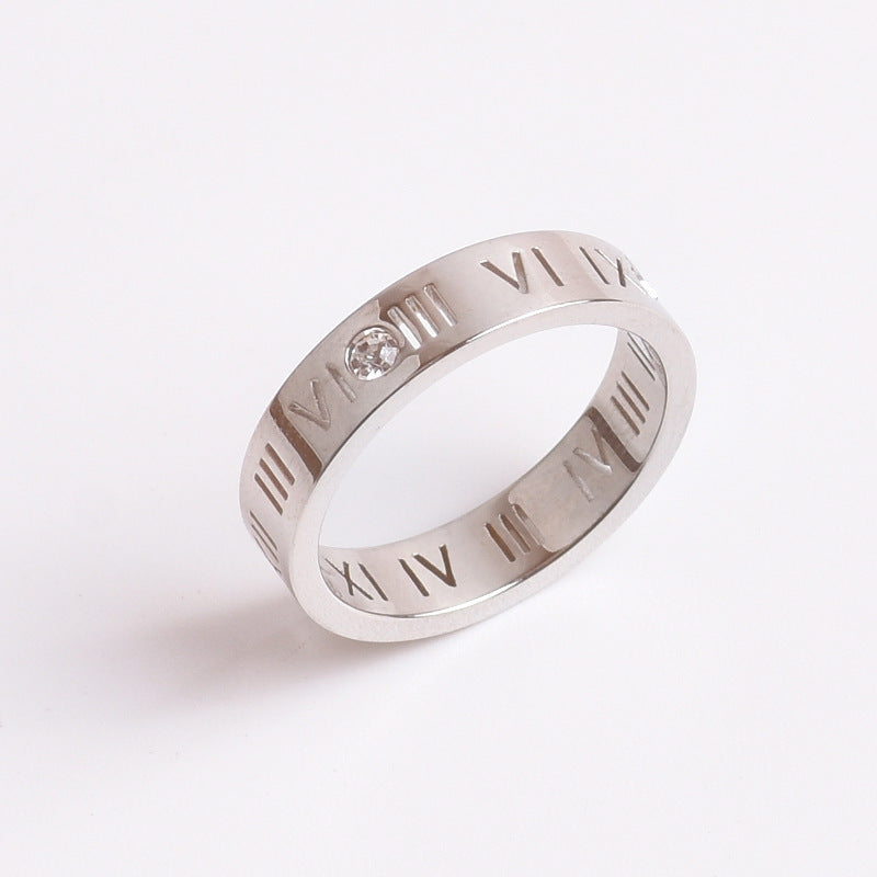 Roman Digital Titanium Steel Fashionable Rose Rings