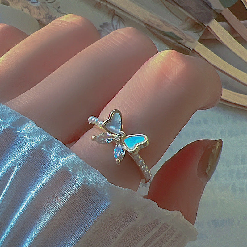 Style Gradient Artificial Blue Butterfly Simple High Sense Rings