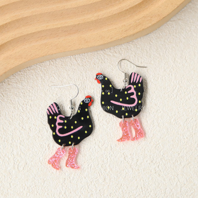 Creative Acrylic Funny High Heels Cock Earrings