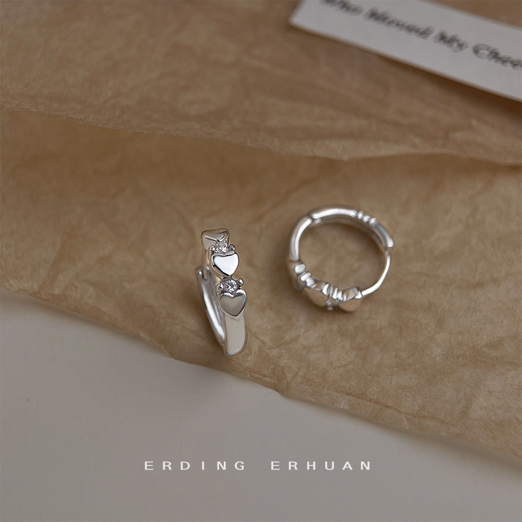 Cool Style Sier Heart-shaped Zircon Ear Earrings