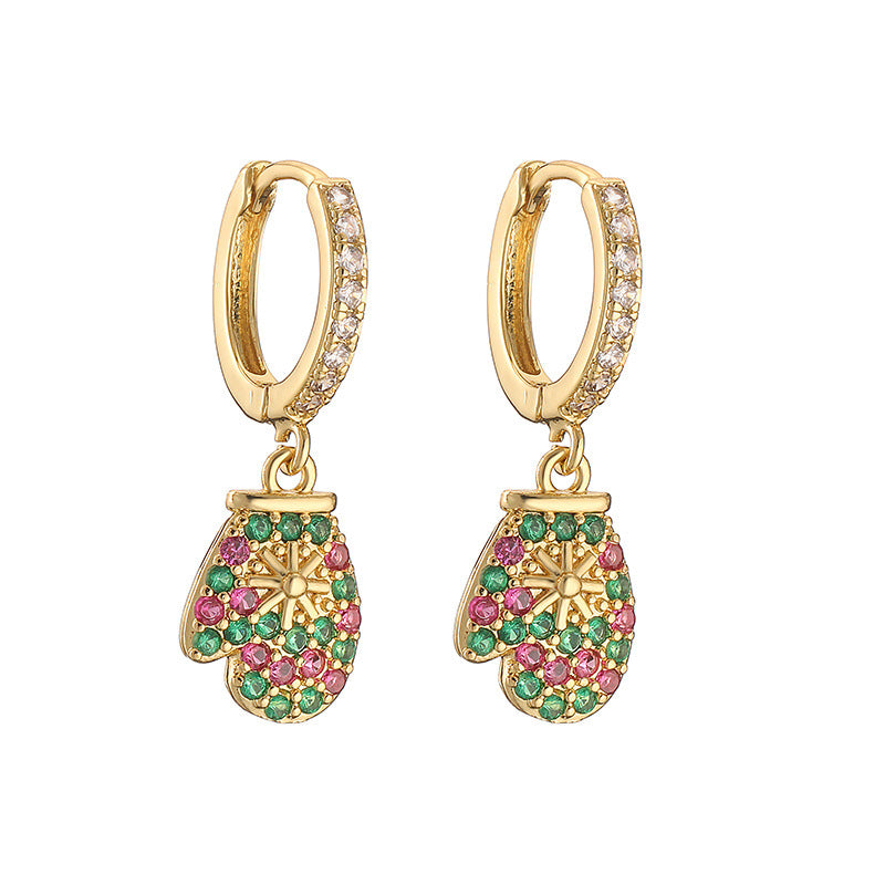 Women's Ornament Exquisite Copper Inlaid Color Diamond Christmas Series Earrings