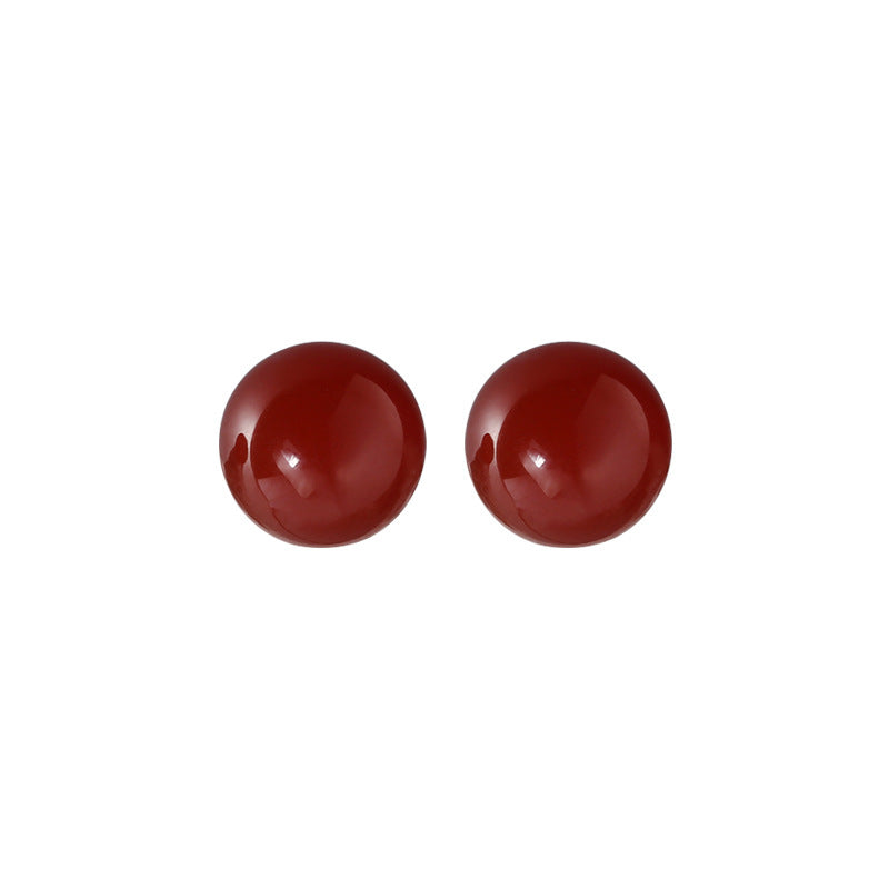 Women's Sier Ball Red Agate Ear Simple Earrings