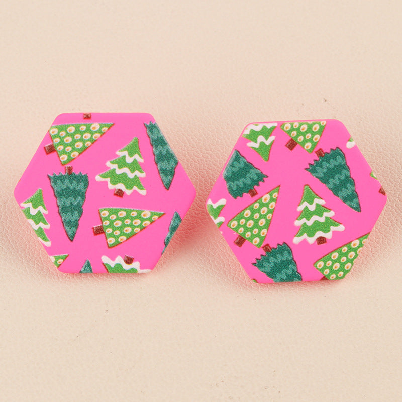 Christmas Hexagon Acrylic Design Sense Eardrops Earrings