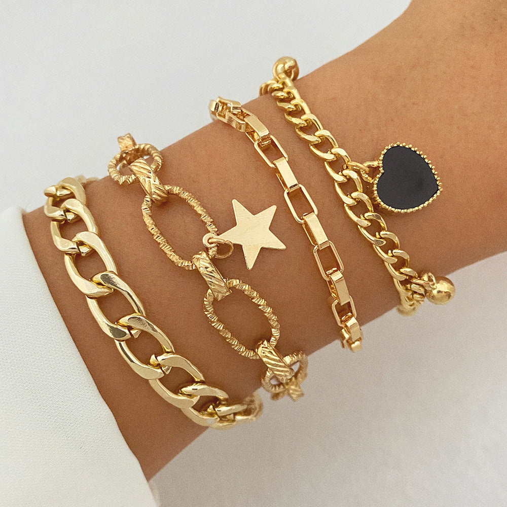 Punk Love Star Hollow Chain Design Bracelets