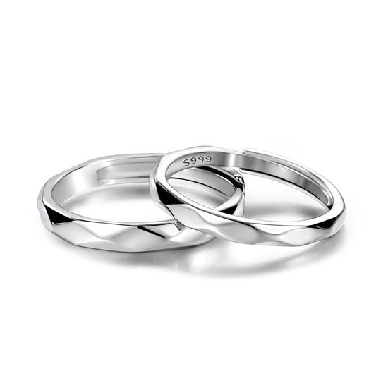 Sier Diamond Surface Couple Open Minimalist Design Rings