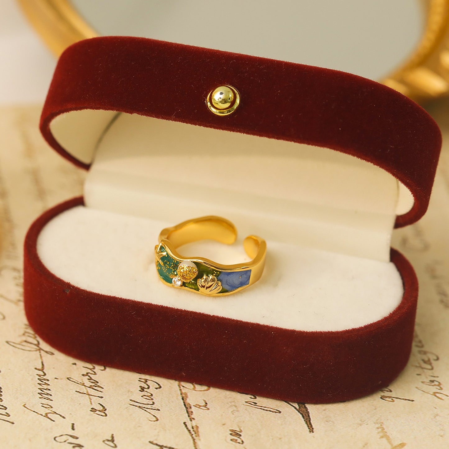 Blue Ocean Starfish Shell Summer Dopamine Colored Drip Glaze Opening Ring