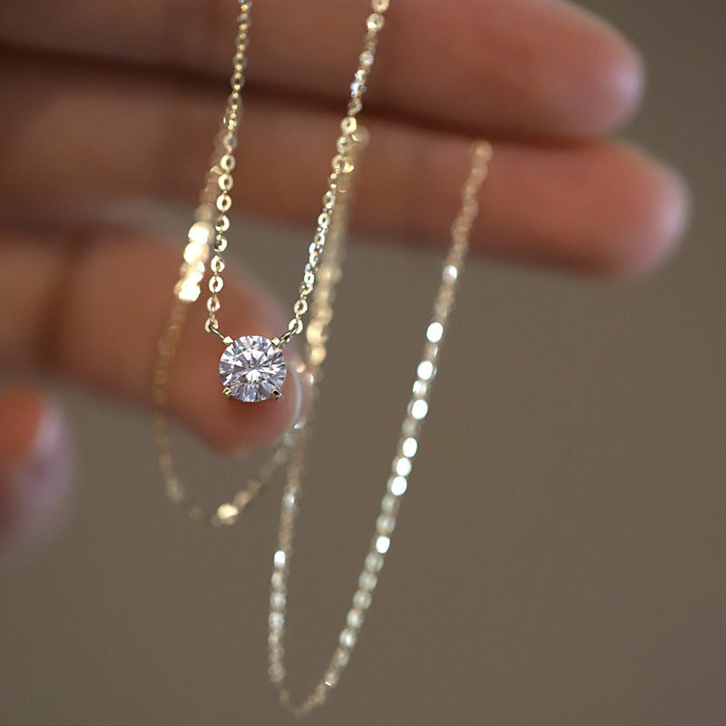 Plated Karat Single Diamond Super Flash Temperament Entry Lux Necklaces