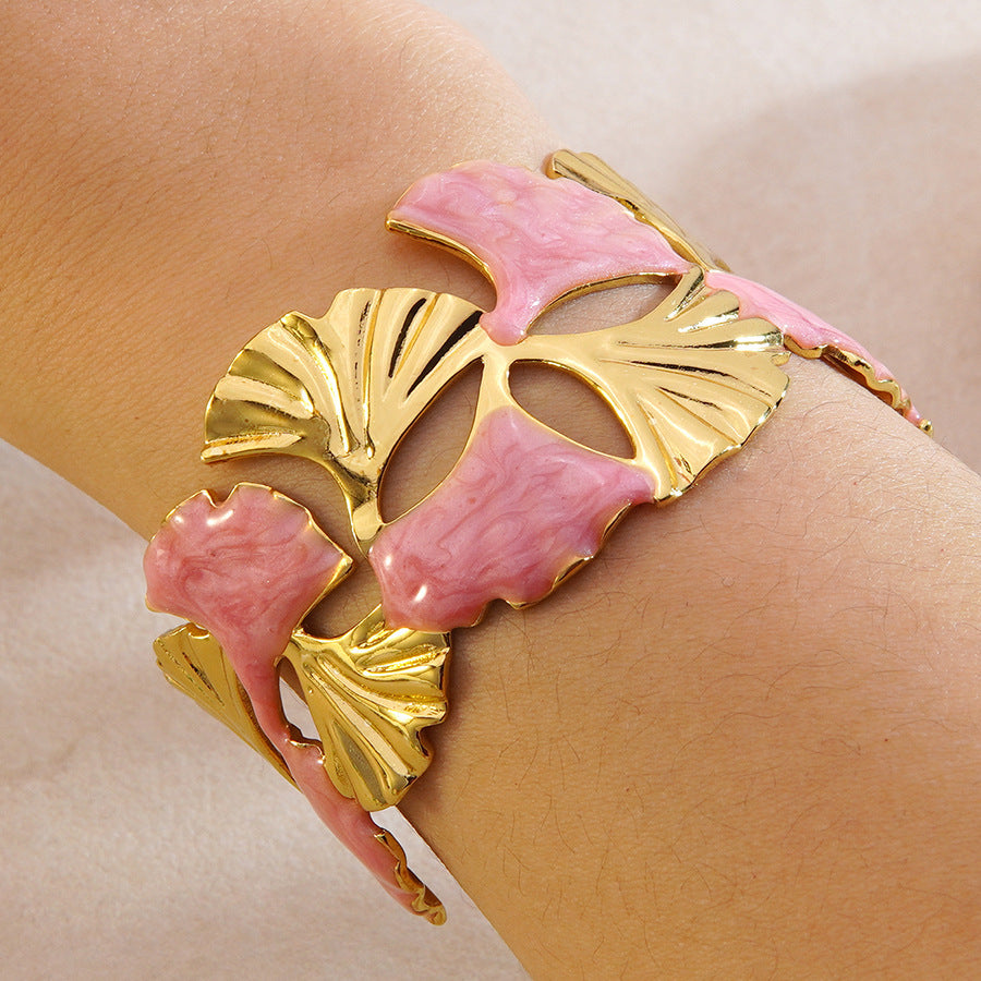Steel Oil Dripping Cherry Special Interest Light Luxury Flowers Openings Bracelet