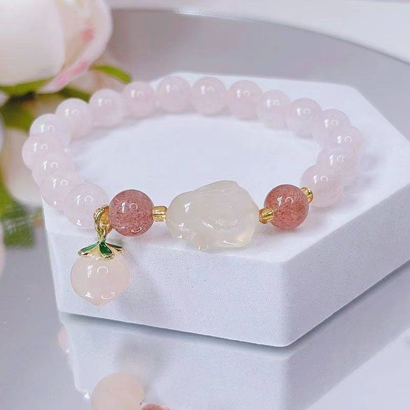 Natural White Agate Lychee Jelly Female Ancient Temperament Entry Bracelets