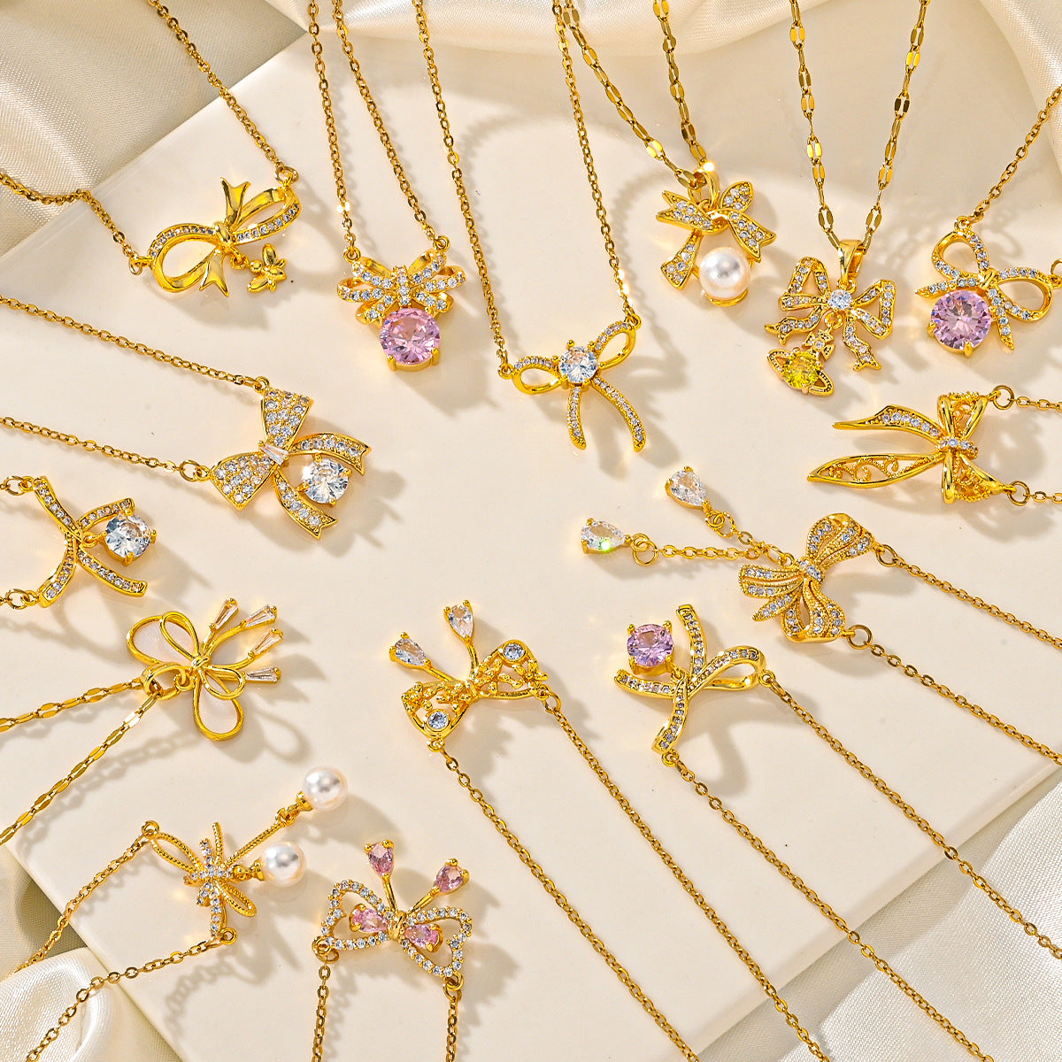 Women's Regular Chain Gang Drill Electroplated Bow Necklaces