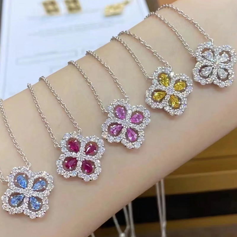 Women's Sier Clover Full Diamond Light Luxury Lucky Fashion Necklaces