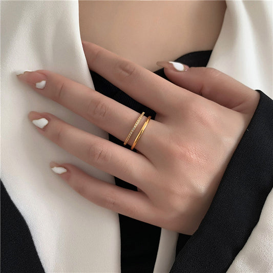 Rhinestone Couple Korean Fashion Simple Gold Rings