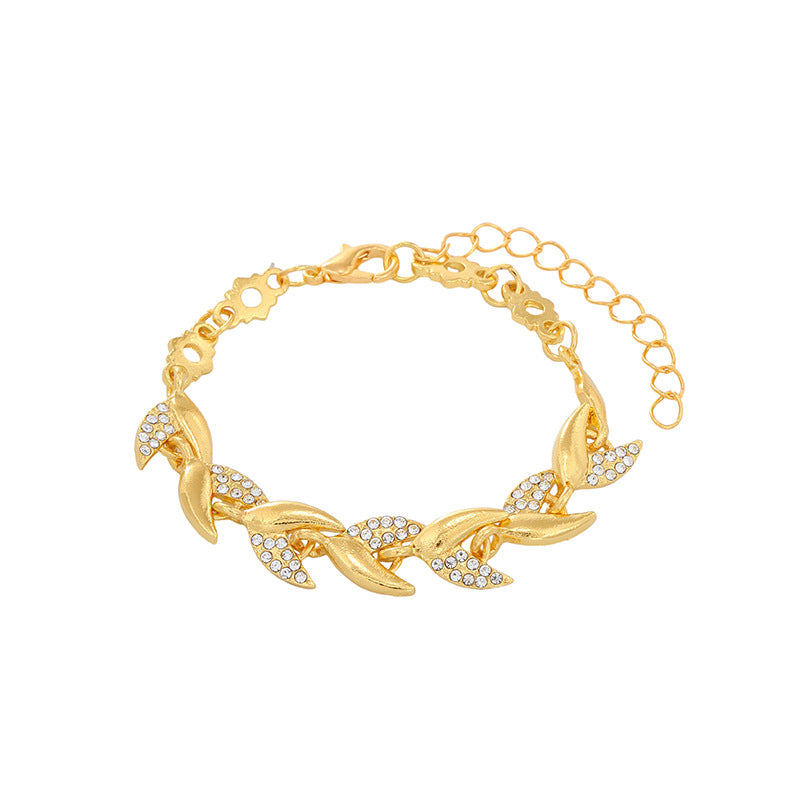 Women's Brocade Gold Leaf Fashion Wedding Diamond Bracelets