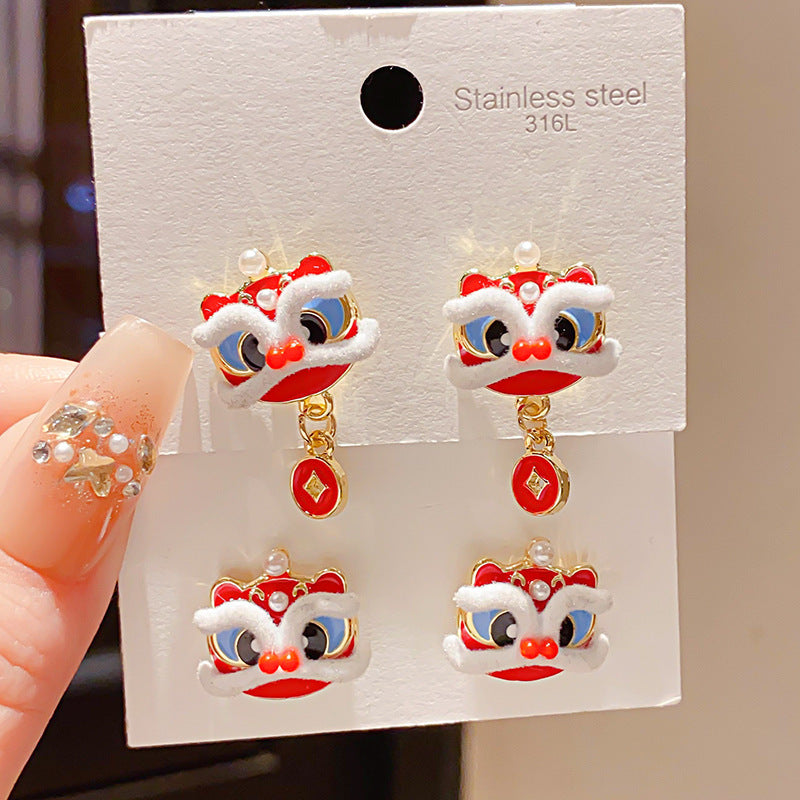 Women's Sier Needle Zircon Life Red Pony Light Luxury Earrings