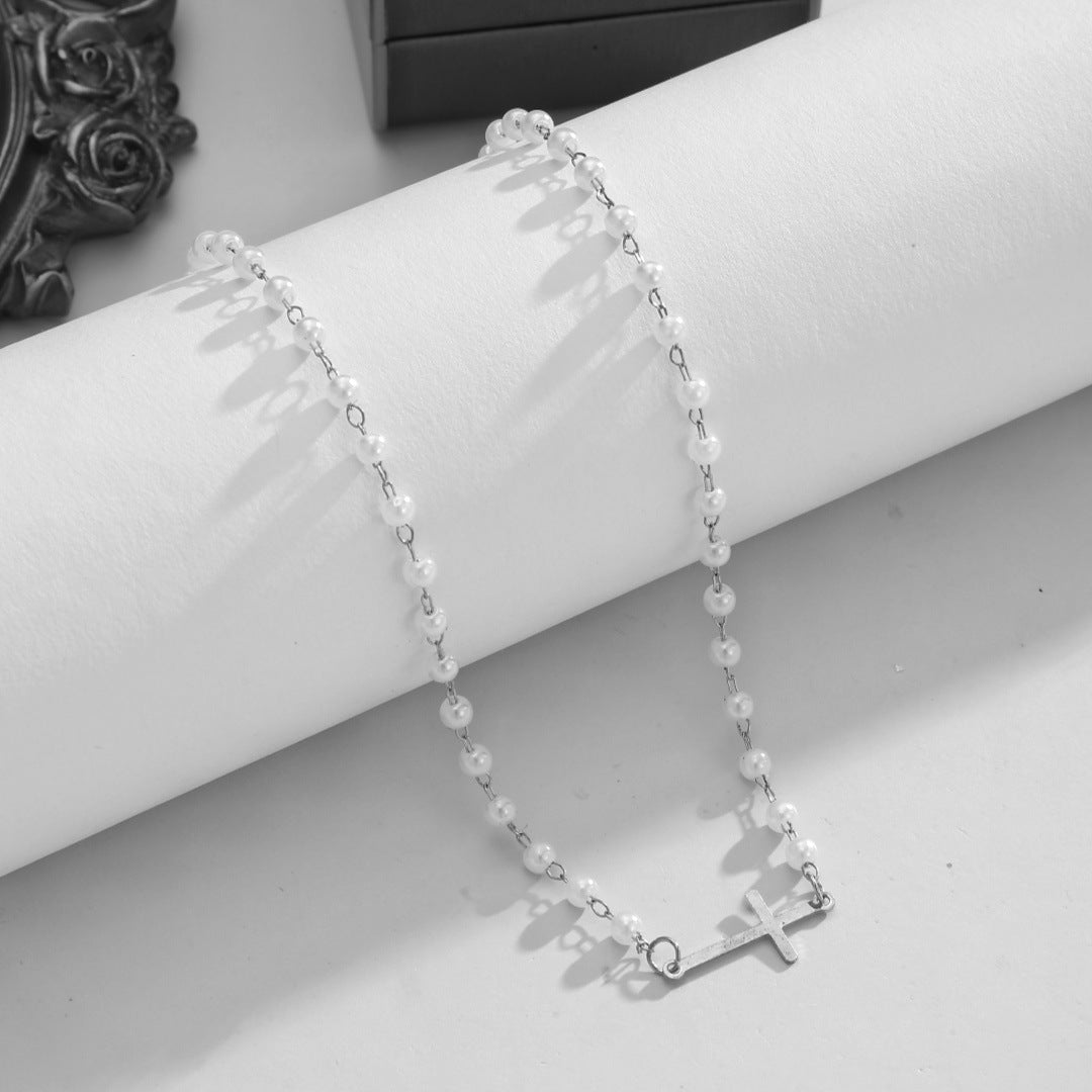 Women's Elegant Cross Pearl For Refined Simple Necklaces