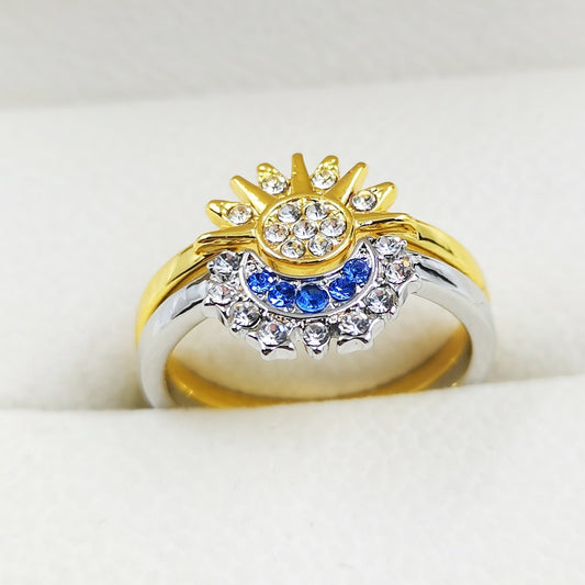 Simple Shiny Sun Moon Blue Diamond Rings