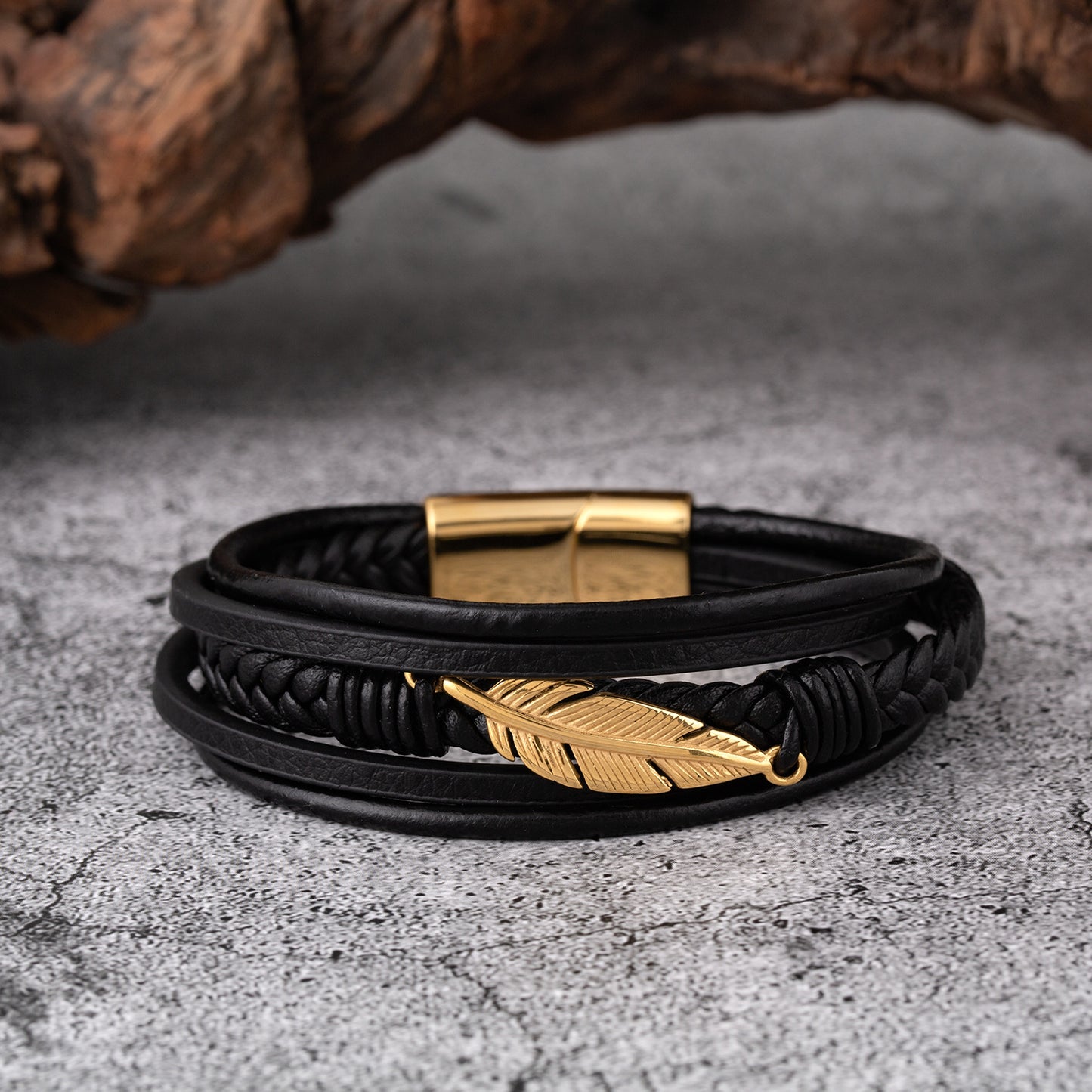 Men's Creative Stainless Steel Feather Accessories Leather Bracelets