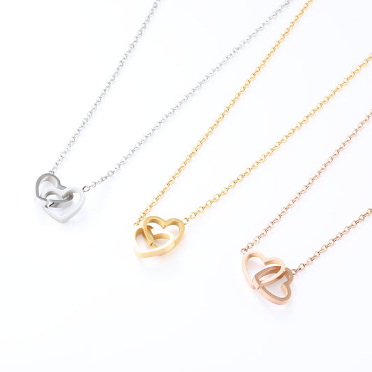 Name Lettering Fashion Short Heart-to-heart Double Necklaces