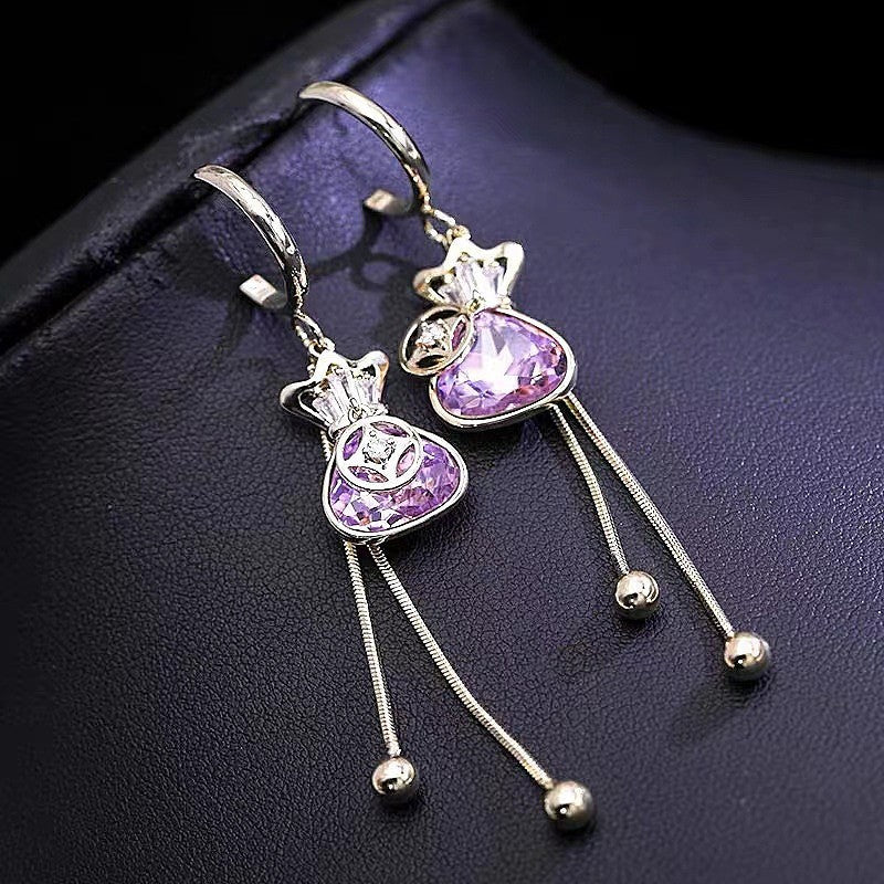 Purple Flower Crystal Super Fairy Lovely Generous Earrings