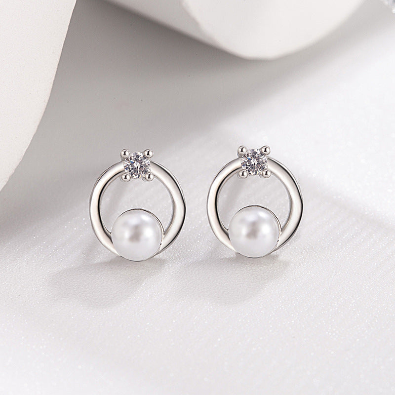 Zirconium Diamond Pearl Small Circle Female High Sense Earrings