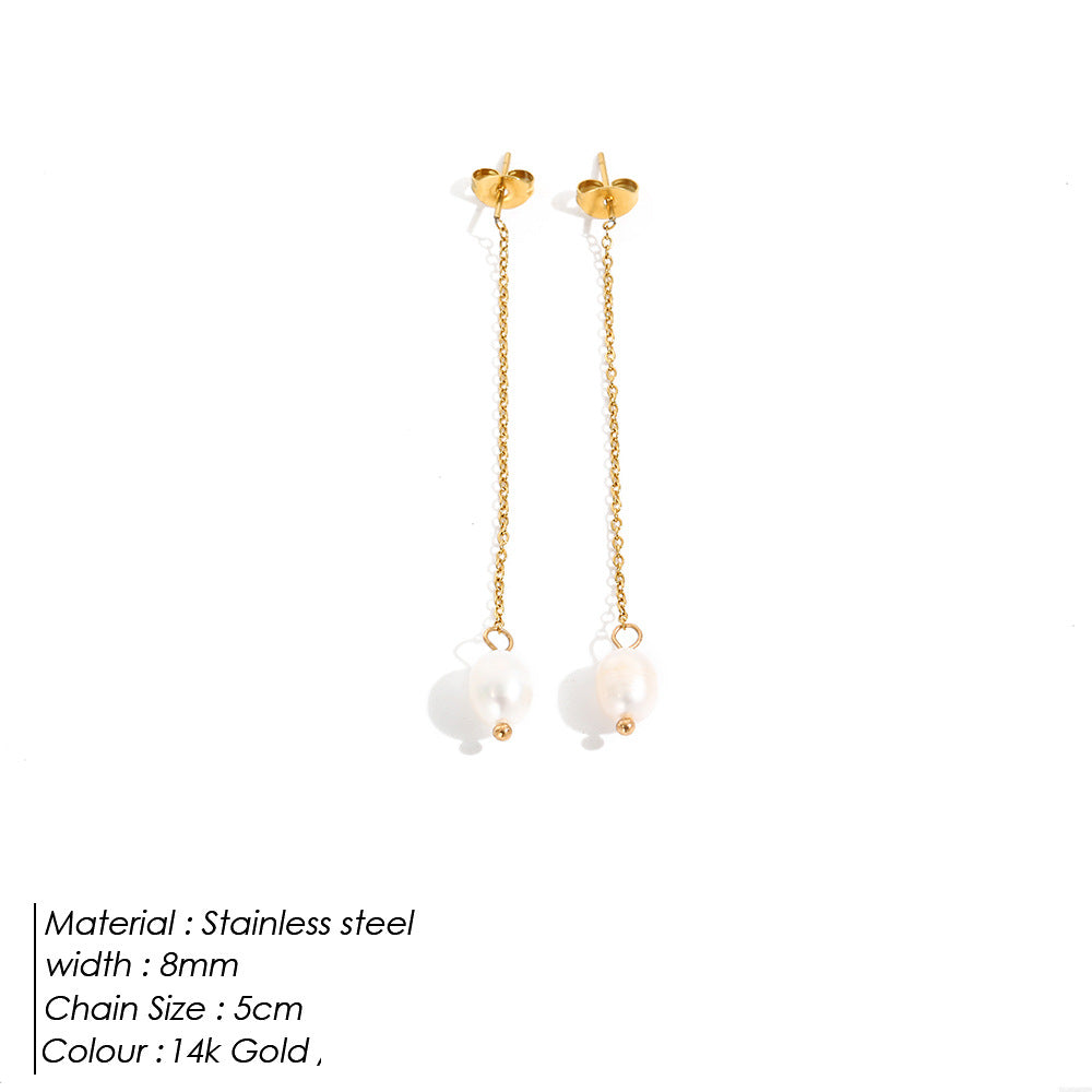 Water Pearl Baroque Ear Long Chain Earrings