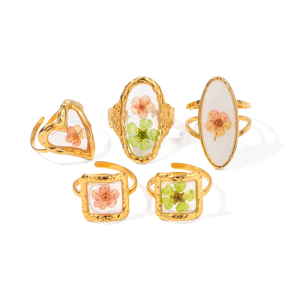 Preserved Fresh Flower Series Stainless Steel Rings