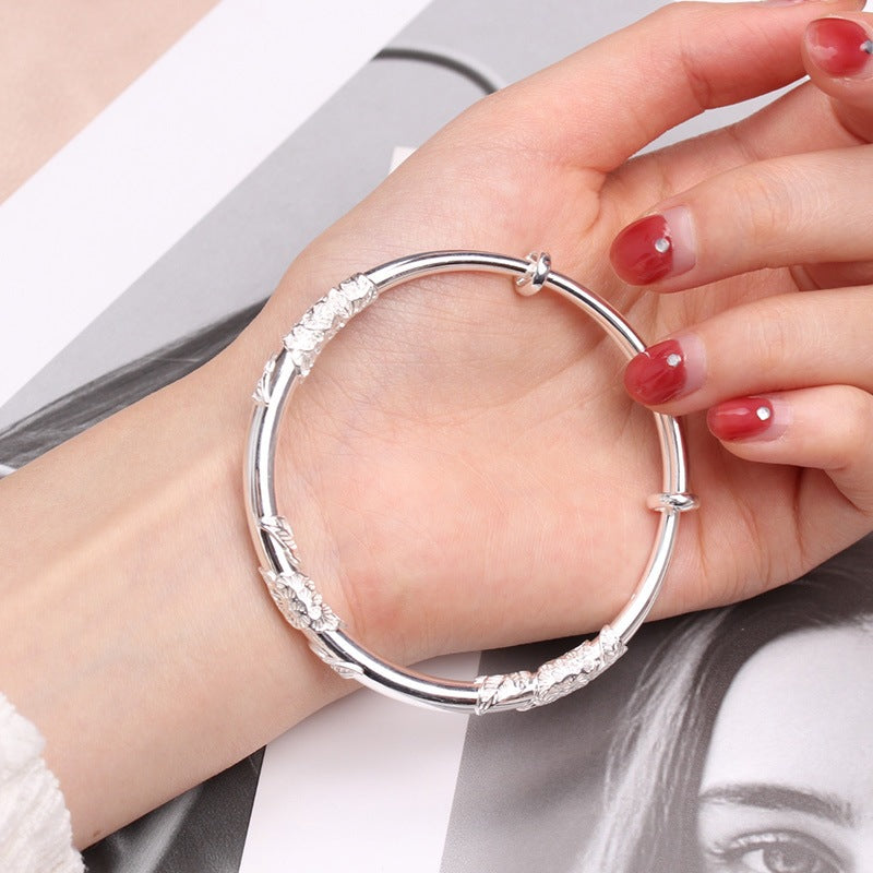 White Copper Sier-plated Push-pull Flower Simple Fashion Solid Female Girlfriend Bracelets