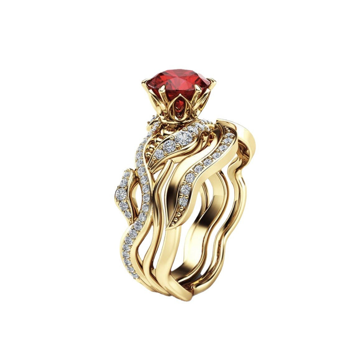 Gold-plated Inlaid Red Zircon Fashion Design Rings