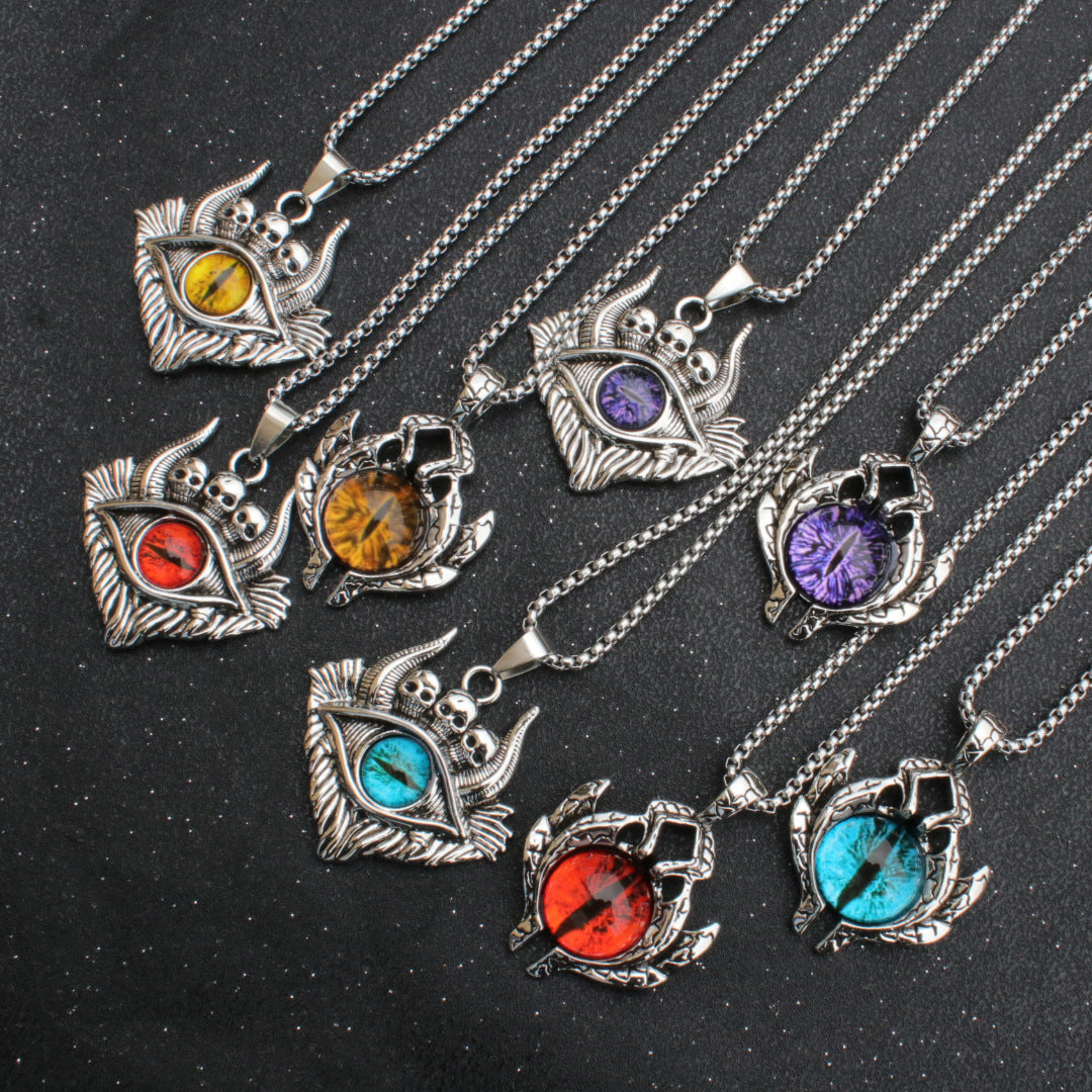 Men's Ornament Personality Retro Punk Spaceship Blue Eyes Necklaces