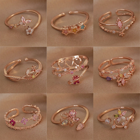 Micro Inlaid Zircon Niche Design Adjustable Rings