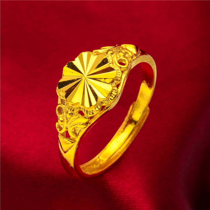 Women's Vietnam Placer Gold Pattern Carven Design Rings