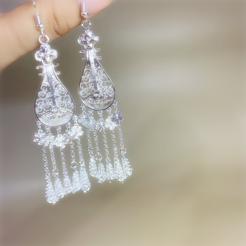 Chinese Style Ethnic Exaggerated Tassel Eardrops Rings