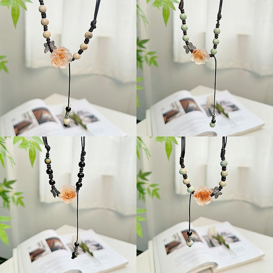 Women's Chinese Ethnic Style Camellia Ancient Ceramic Necklaces