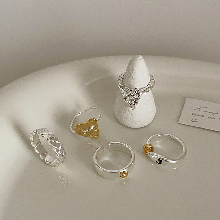 Color Metal Heart-shaped Open Suit Female Rings