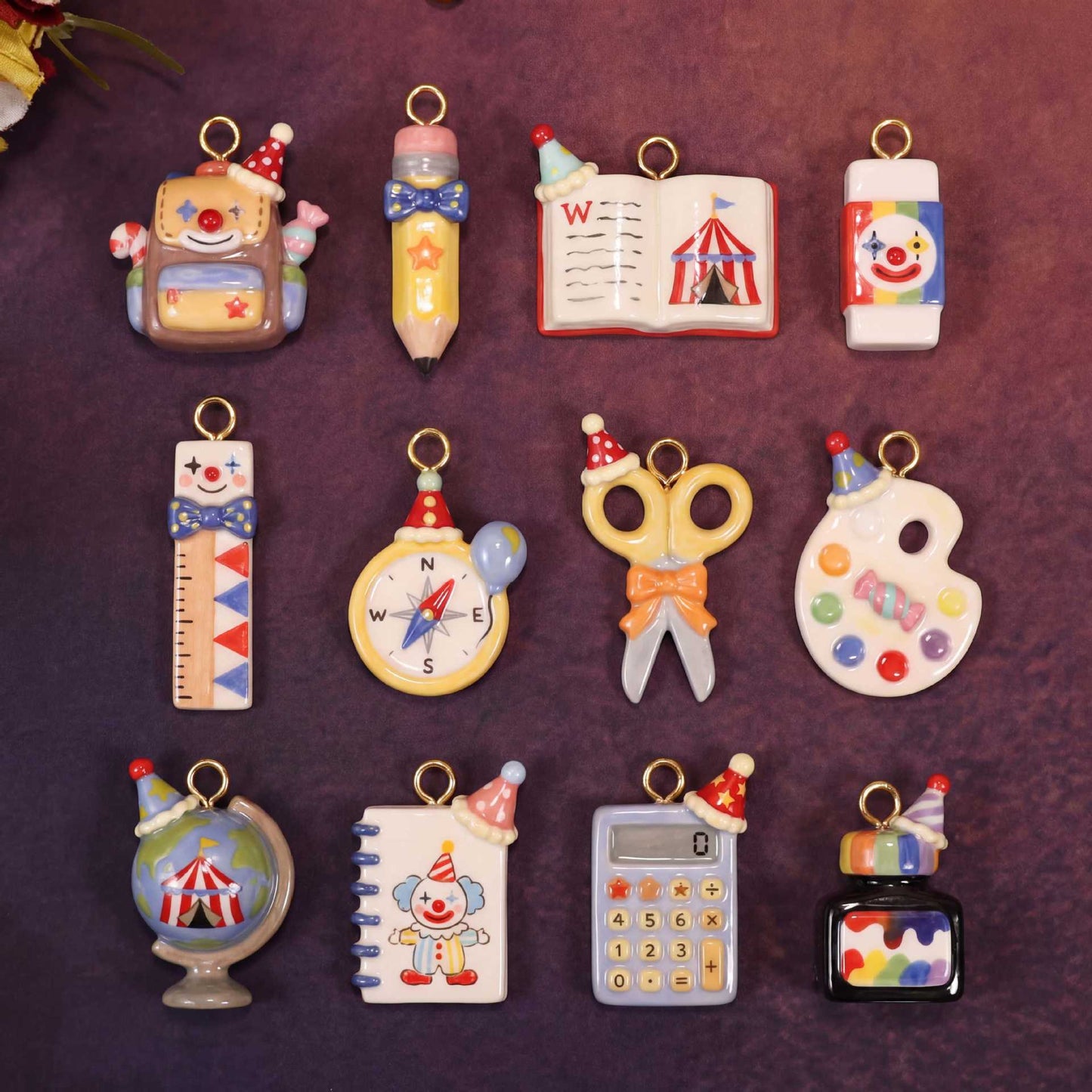 School Supplies Subject Schoolbag Copper Pen Book Scissors Cute Small Pendant