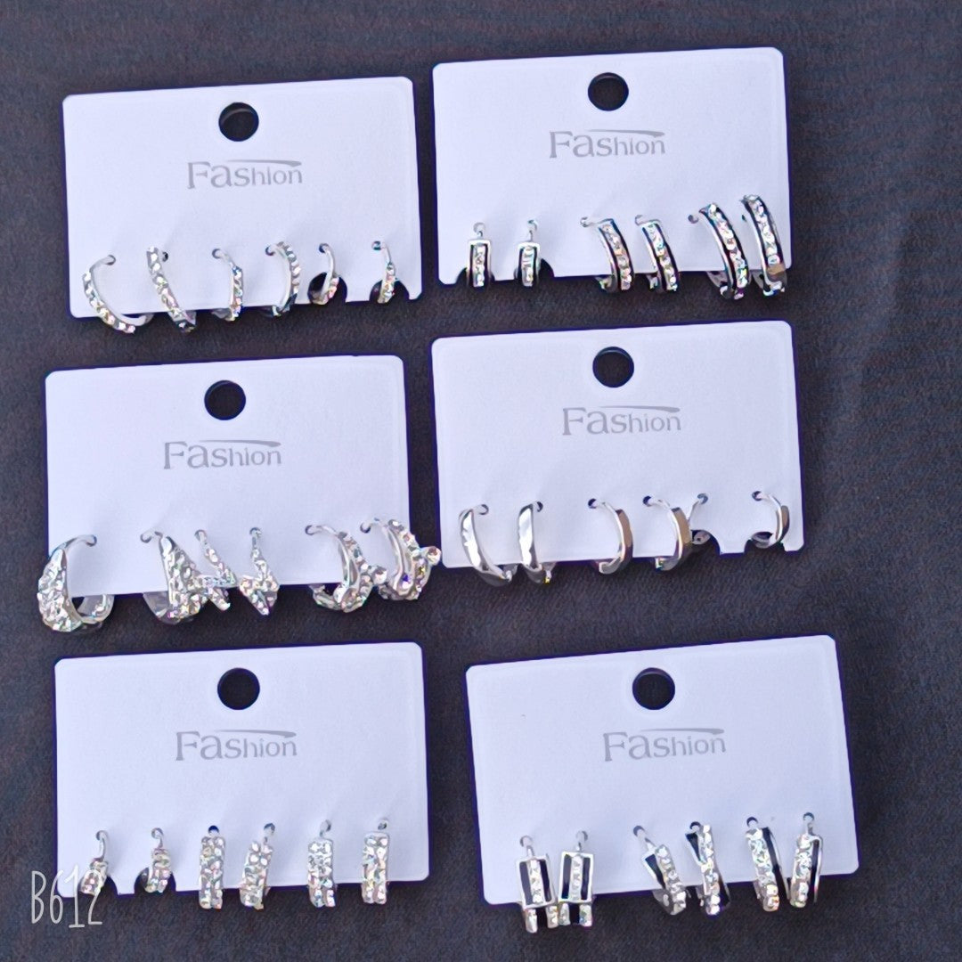 Women's Simple Three Pairs Of White Collar Earrings