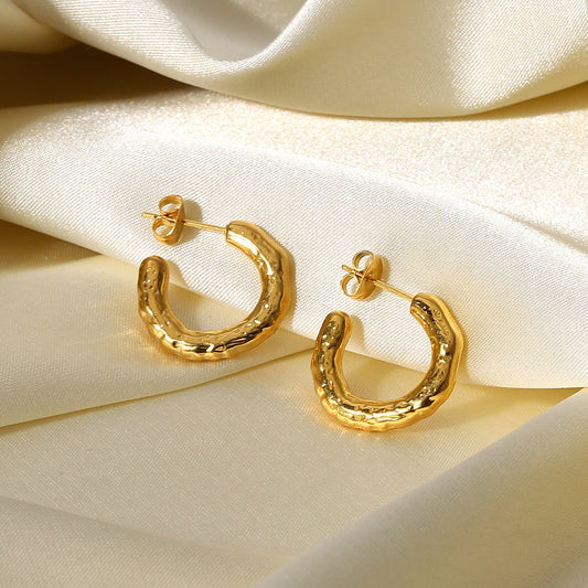 Women's Titanium Steel Gold Stainless Lava Effect Earrings