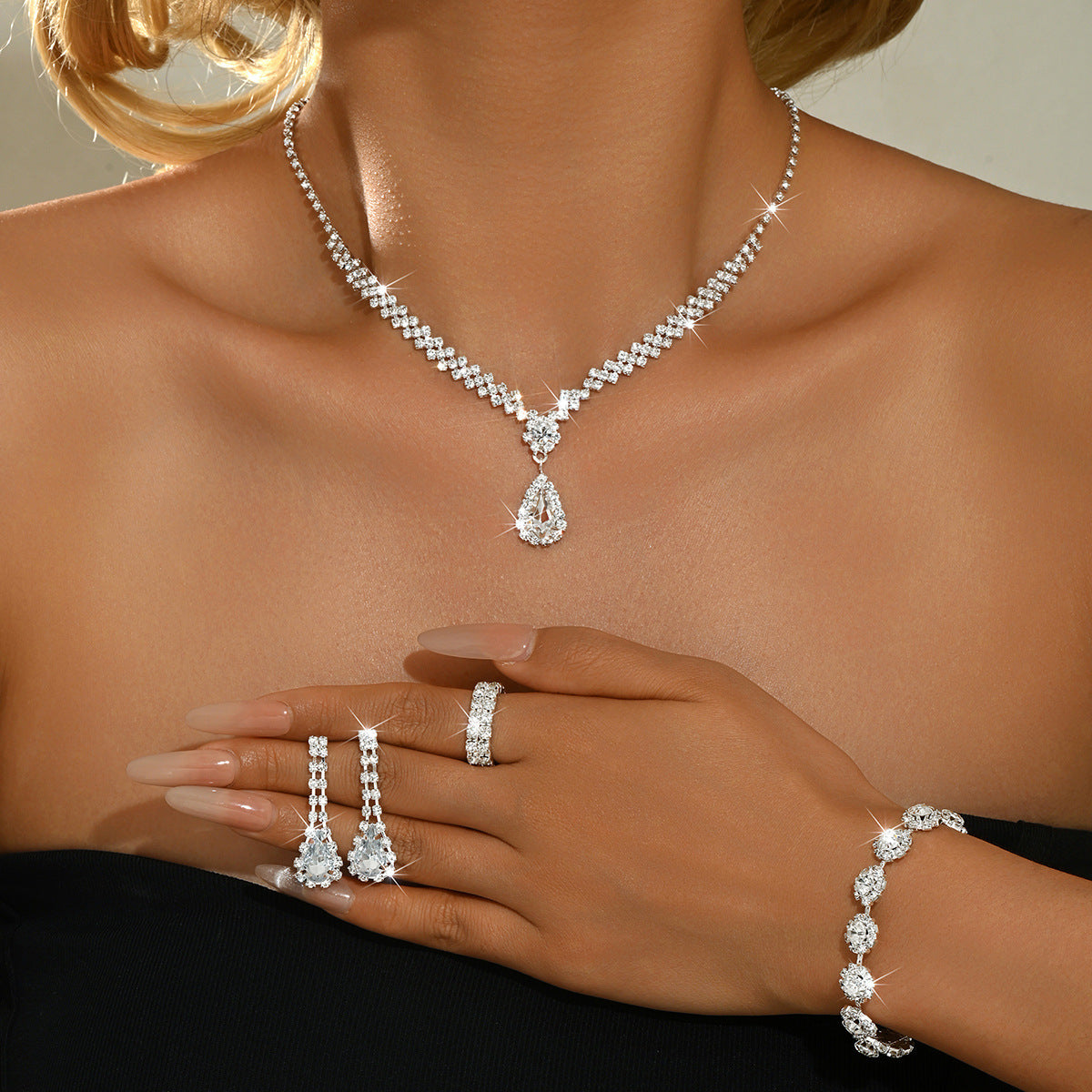 Bridal Wedding Suit Evening Dress Three-piece Jewelry Set
